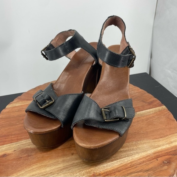 Anthropologie Musse Cloud 70s Style Chunky Heel Platform Sandals Naomie black 9 - Picture 2 of 10